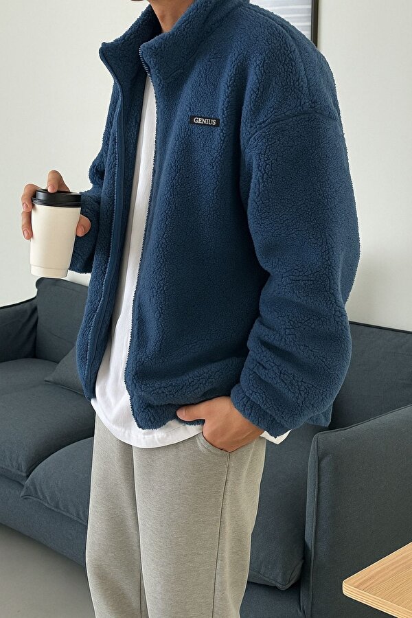 Oversize Peluş Tam Fermuarlı Sweatshirt Peluş İçi Polarlı Sherpa Kumaş Sweatshirt