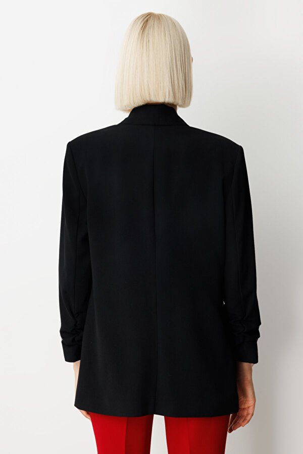 Kadın Kolu Büzgülü Kapak Cepli Ceket 5001 Siyah