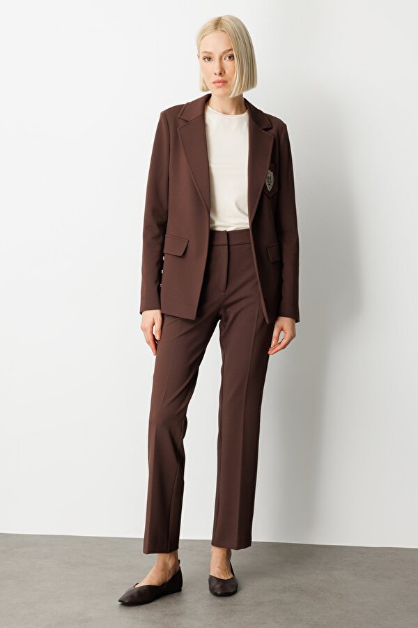 Kadın Cebi Armalı Süs Düğmeli Ceket 5033 Kahverengi