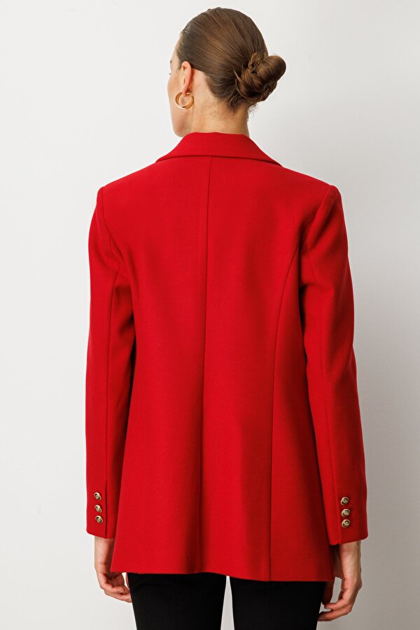 Kadın Önü Armalı Kapak Cepli Kaşe Ceket 5071 Kırmızı