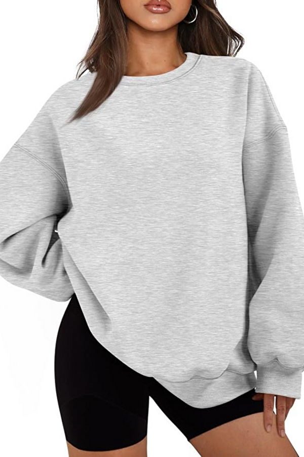 Genıus Store Kadın Sweatshirt Oversize Geniş Kalıp İçi Şardonlu Bisiklet Yaka Oversize Sweatshirt KADIN-SWEATSHIRT
