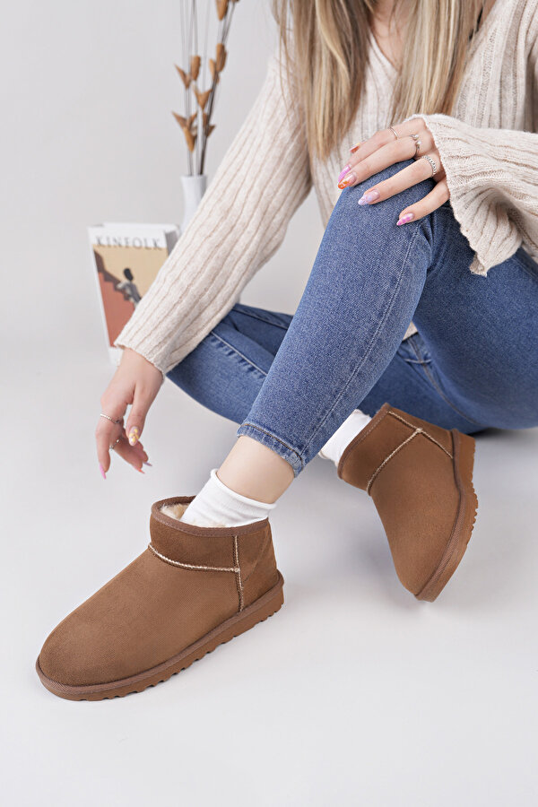 Kadın Garantili İçi Kürklü Hafif Taban Mini Bot Uggm301 Taba