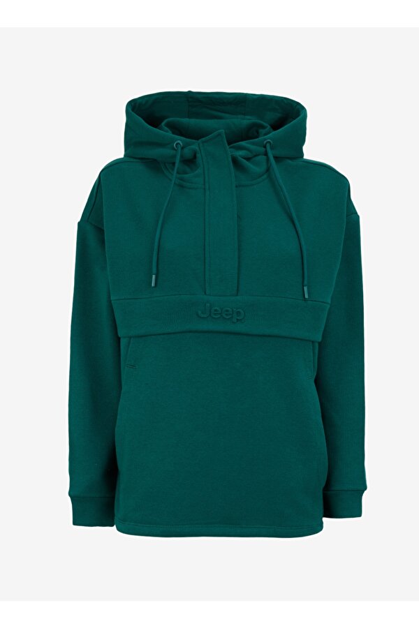 Kapüşon Yaka Baskılı Yeşil Kadın Sweatshırt J4WL-SWT7022