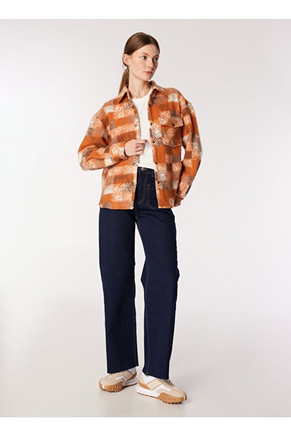 Turuncu Kadın Relaxed Desenli Gömlek J4WL-GML7033