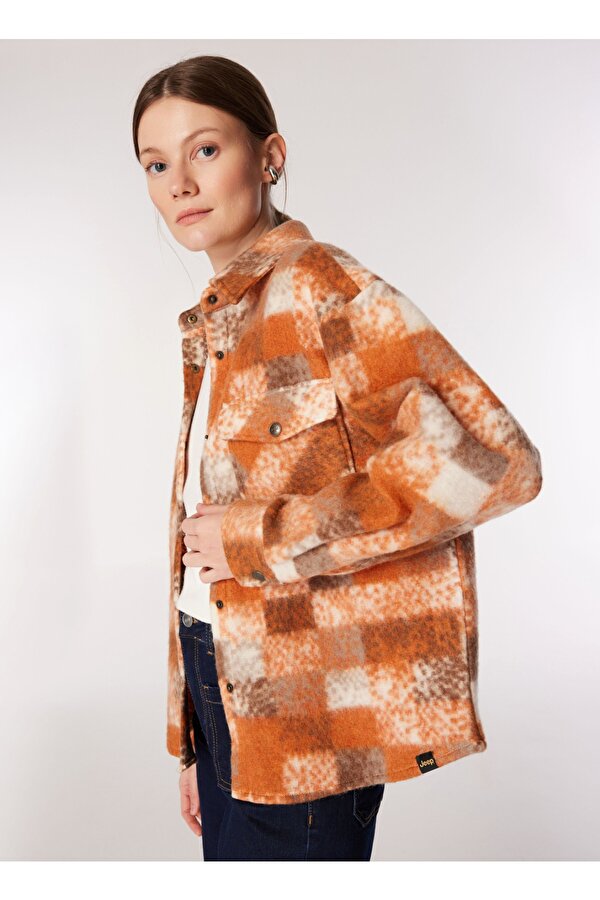 Turuncu Kadın Relaxed Desenli Gömlek J4WL-GML7033