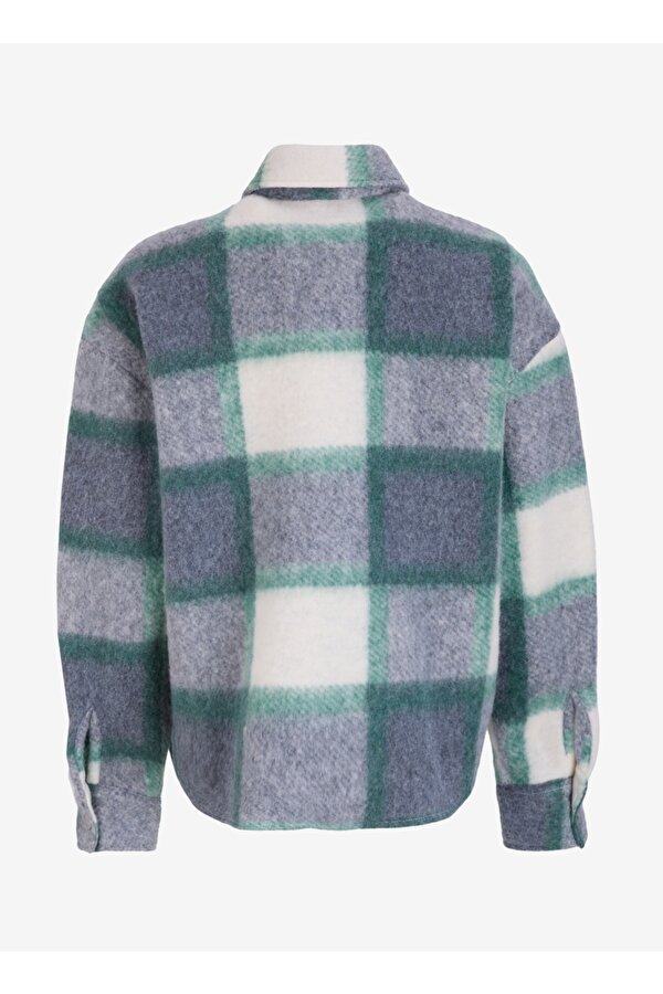 Koyu Yeşil - Beyaz Kadın Crop Ekose Gömlek J4WL-GML7337