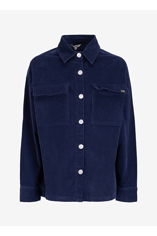 Relaxed Gömlek Yaka Düz Lacivert Kadın Gömlek J4WL-GML7003