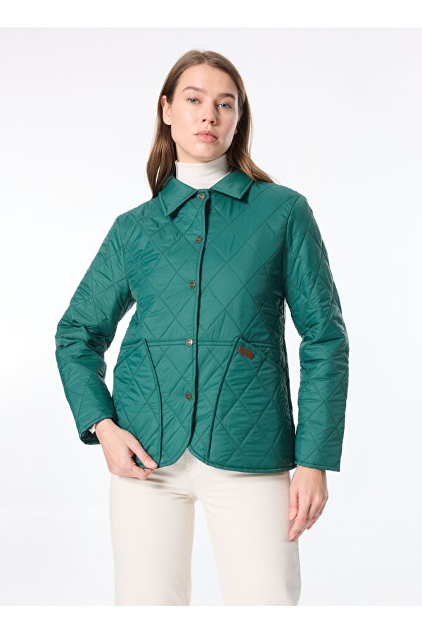 Koyu Yeşil Kadın Relaxed Kapitone Gömlek Ceket J4WL-CKT7080