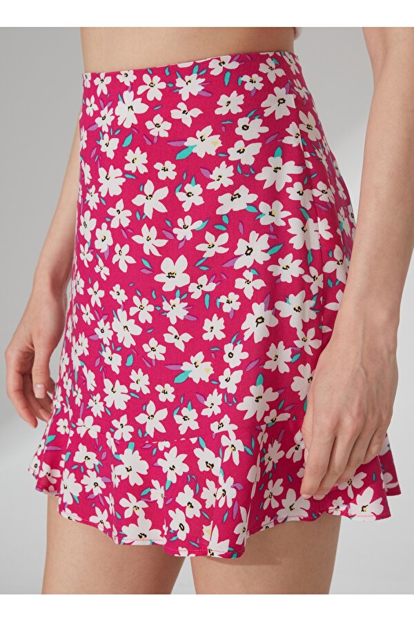 Yüksek Bel Fuşya Kadın Desenli Mini Etek ATTOCK-2