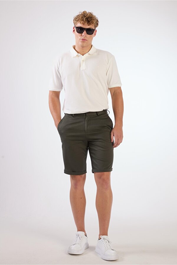 Haki Erkek Regular Fit Düz Casual Short