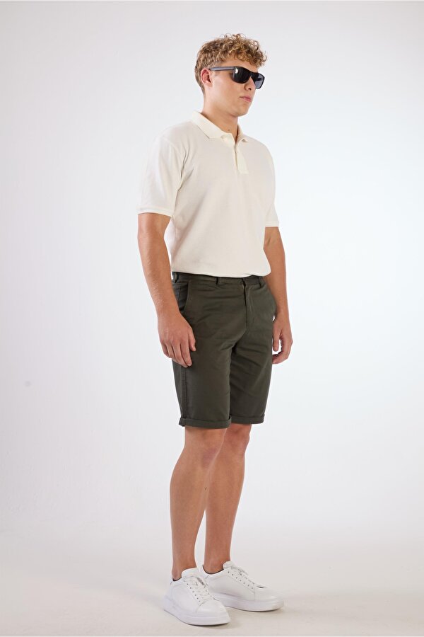 Haki Erkek Regular Fit Düz Casual Short