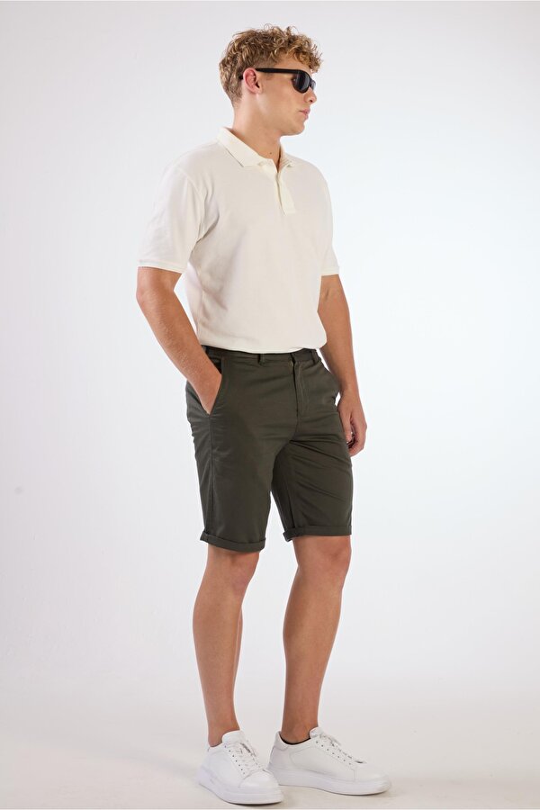 Haki Erkek Regular Fit Düz Casual Short