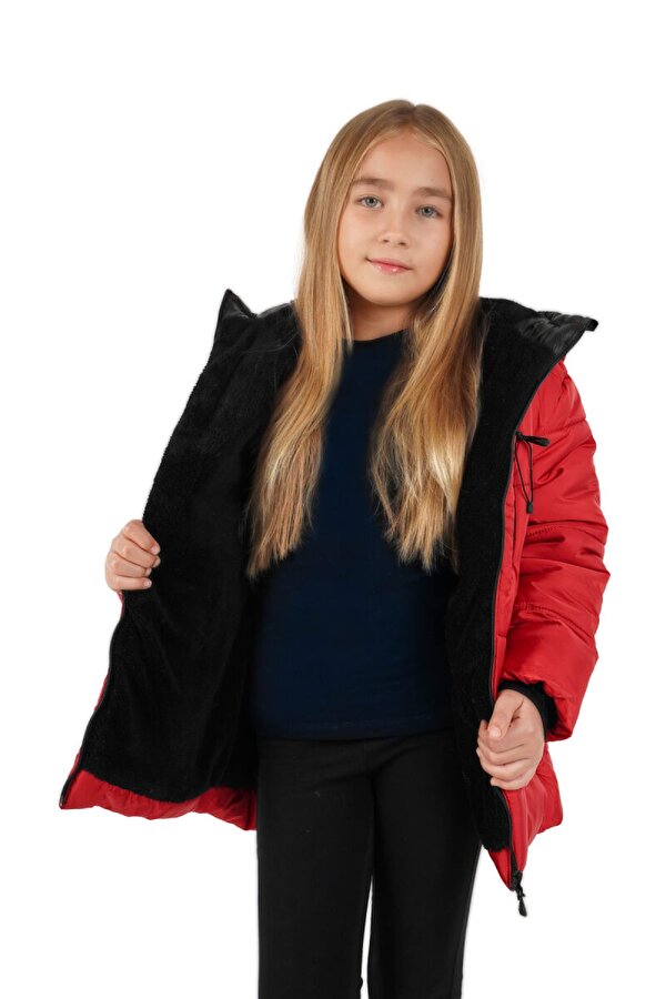 İçi Kürklü Su ve Rüzgar Geçirmez Kapüşonlu Kız Çocuk Mont