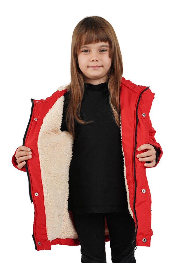 İçi Kürklü Su ve Rüzgar Geçirmez Kapüşonlu Kız Çocuk Mont