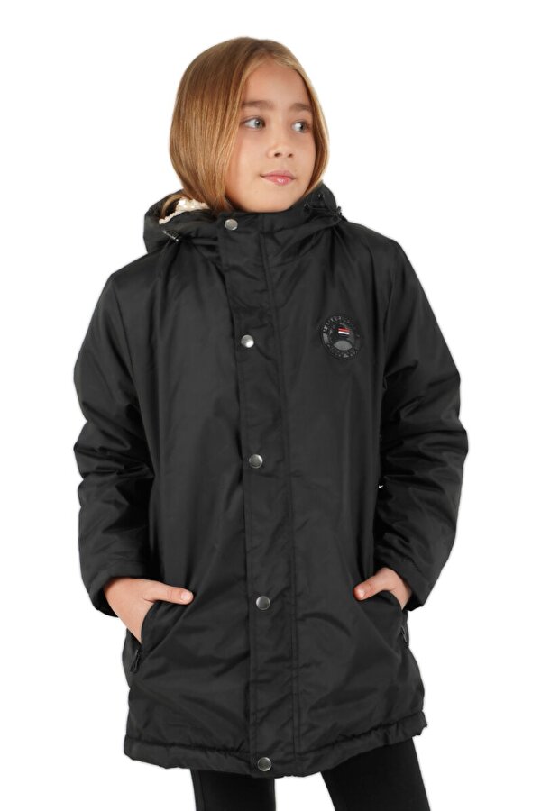 İçi Kürklü Su ve Rüzgar Geçirmez Kapüşonlu Kız Çocuk Mont