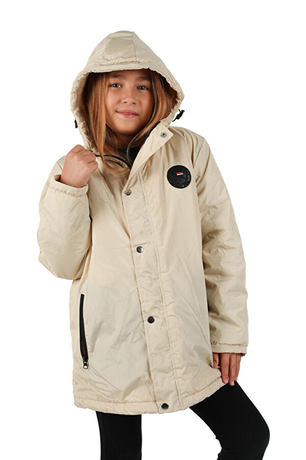 İçi Kürklü Su ve Rüzgar Geçirmez Kapüşonlu Kız Çocuk Mont