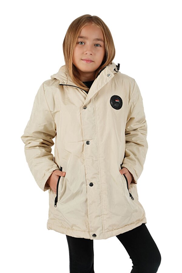 İçi Kürklü Su ve Rüzgar Geçirmez Kapüşonlu Kız Çocuk Mont