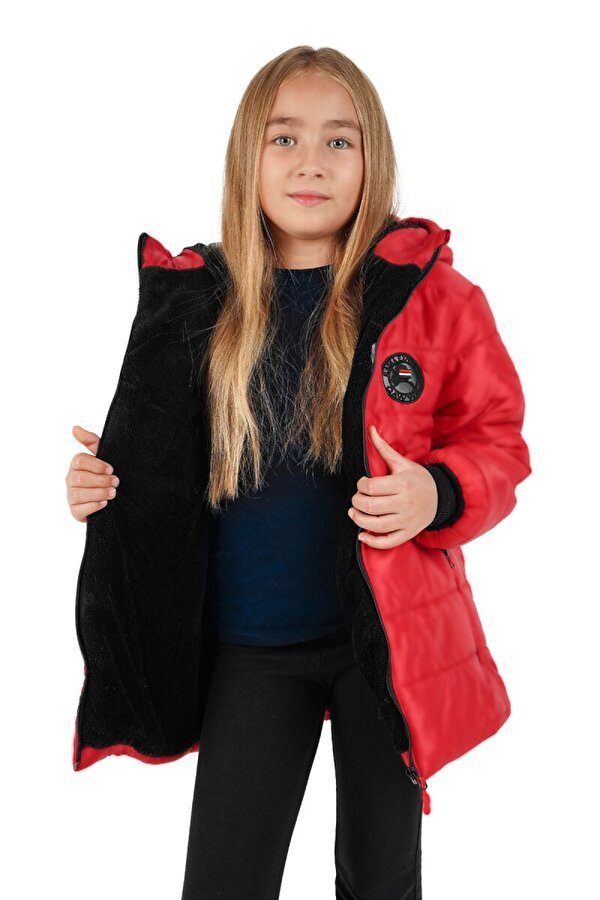 İçi Kürklü Su ve Rüzgar Geçirmez Kapüşonlu Kız Çocuk Mont