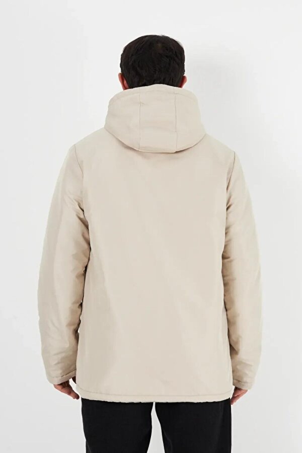 İçi Kürklü Su ve Rüzgar Geçirmez Cepli Kapüşonlu Erkek Mont