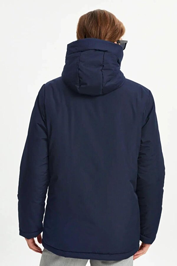 İçi Astarlı Su ve Rüzgar Geçirmez Cepli Kapüşonlu Erkek Mont