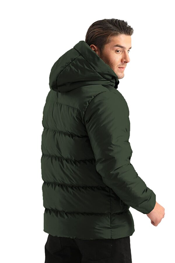 İçi Astarlı Su ve Rüzgar Geçirmez Cepli Kapüşonlu Erkek Mont