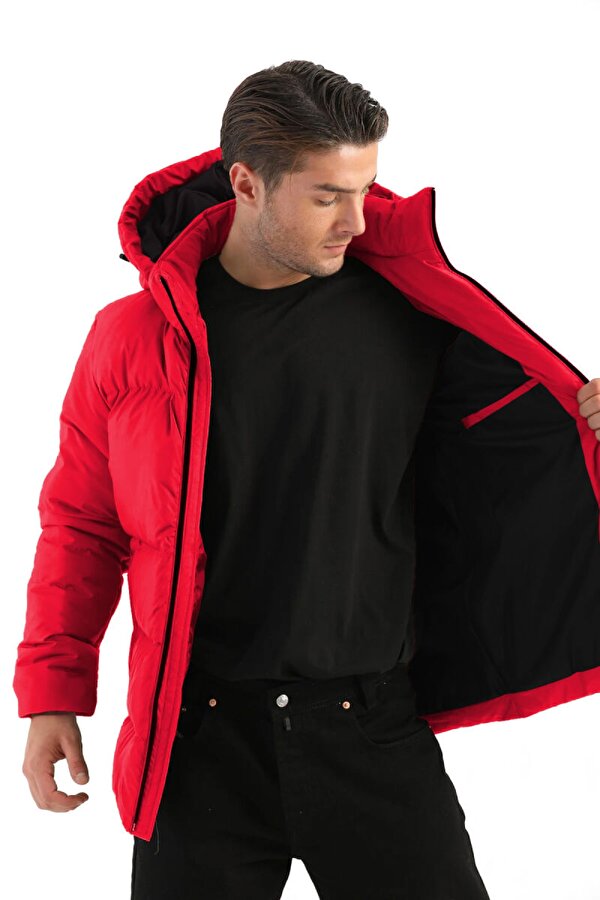 İçi Astarlı Su ve Rüzgar Geçirmez Cepli Kapüşonlu Erkek Mont