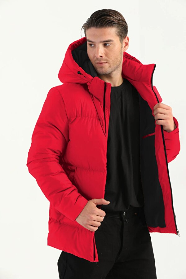 İçi Astarlı Su ve Rüzgar Geçirmez Cepli Kapüşonlu Erkek Mont