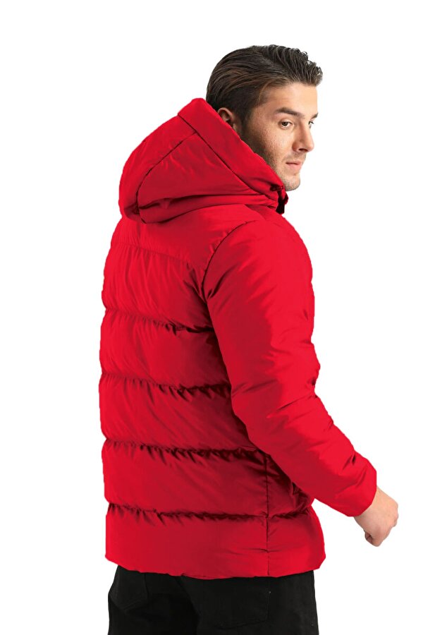 İçi Astarlı Su ve Rüzgar Geçirmez Cepli Kapüşonlu Erkek Mont