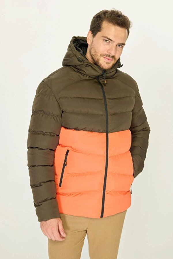 İçi Astarlı Su ve Rüzgar Geçirmez Cepli Kapüşonlu Erkek Mont