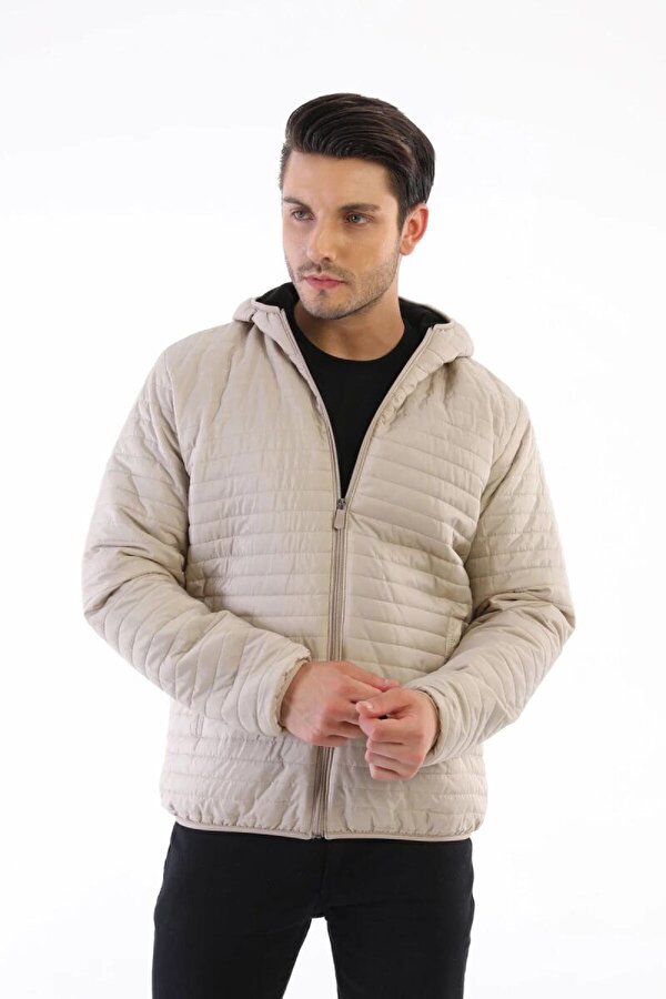 İçi Astarlı Su ve Rüzgar Geçirmez Cepli Kapüşonlu Erkek Mont