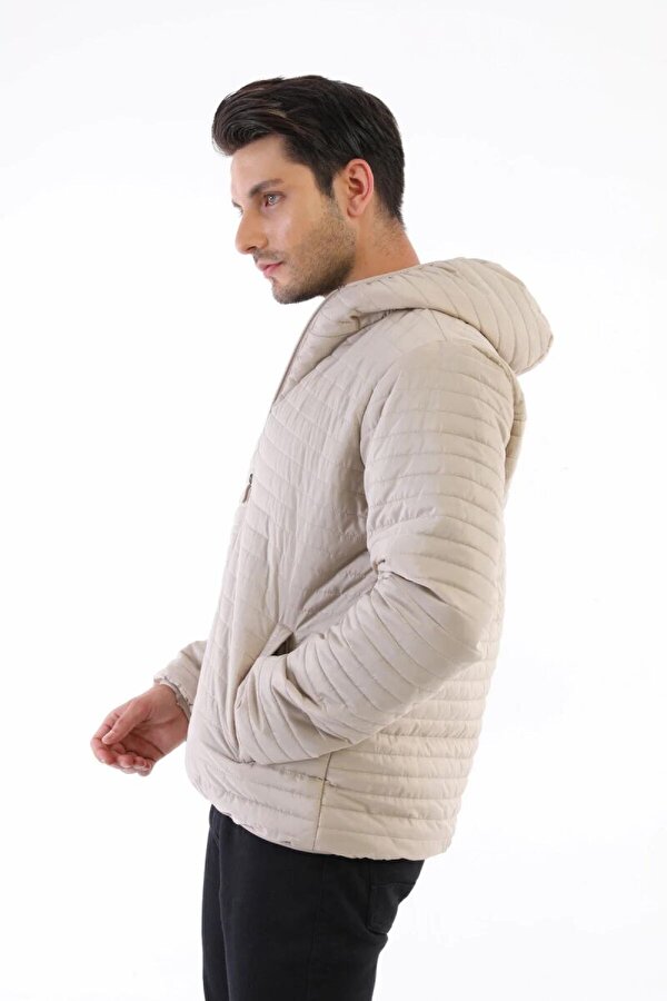 İçi Astarlı Su ve Rüzgar Geçirmez Cepli Kapüşonlu Erkek Mont