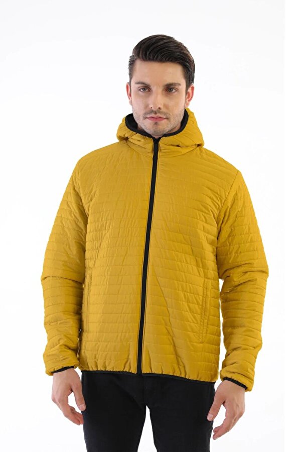 İçi Astarlı Su ve Rüzgar Geçirmez Cepli Kapüşonlu Erkek Mont