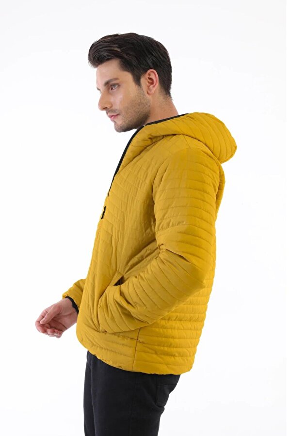 İçi Astarlı Su ve Rüzgar Geçirmez Cepli Kapüşonlu Erkek Mont