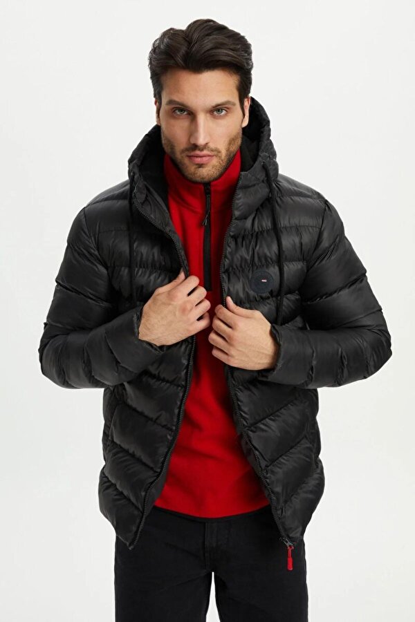 İçi Astarlı Su ve Rüzgar Geçirmez Cepli Kapüşonlu Erkek Mont