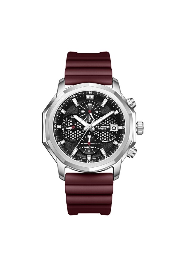 LC08238.358 Silikon Kordon Metal Kasa 5 ATM Suya Dayanıklı Bordo Renk Erkek Kol Saati