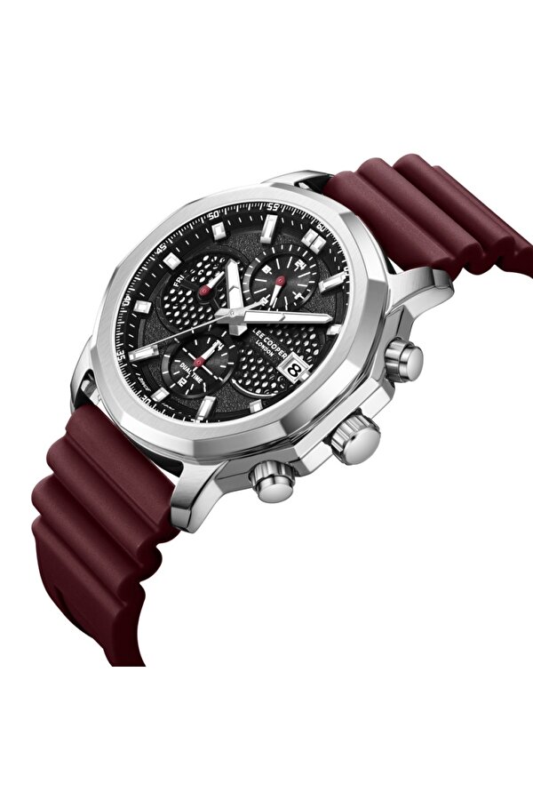 LC08238.358 Silikon Kordon Metal Kasa 5 ATM Suya Dayanıklı Bordo Renk Erkek Kol Saati