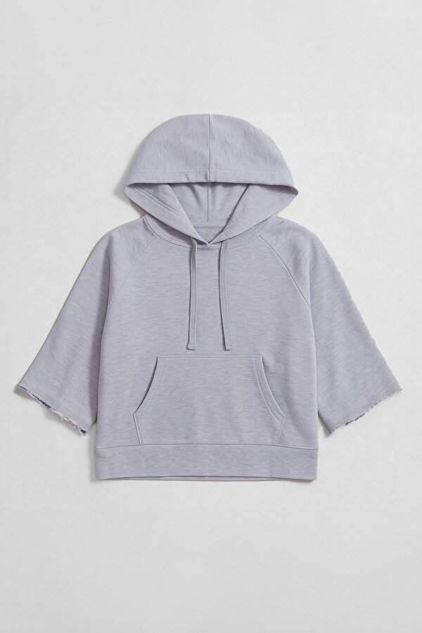 Kadın Kapüşonlu Cepli Crop Sweatshirt