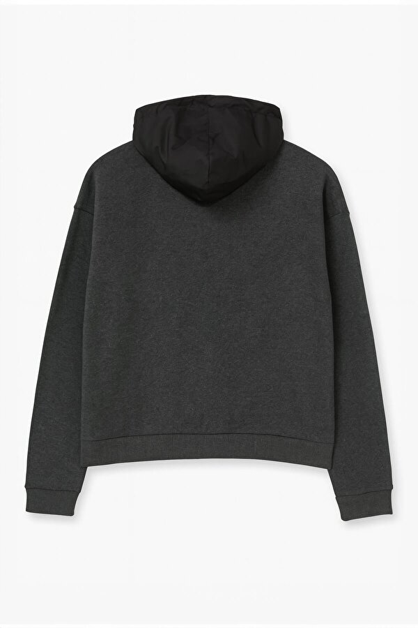 Kadın Oversize Kapüşonlu Cepli Antrasit Sweatshirt