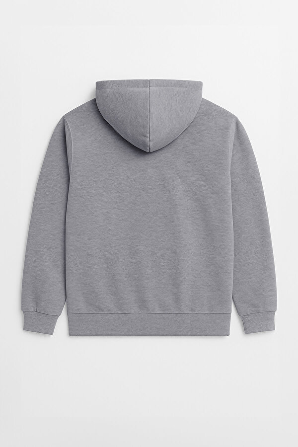 Kadın Kapüşonlu Cepli Gri Sweatshirt