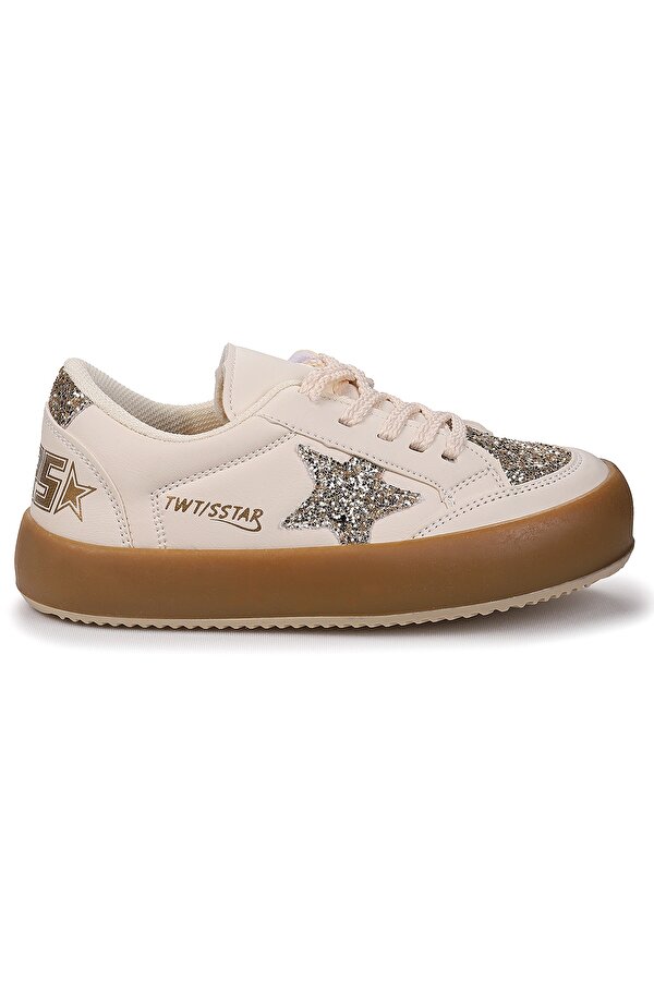 Rida Günlük Bağcıklı Kız Çocuk Spor Ayakkabı Krem - Altın