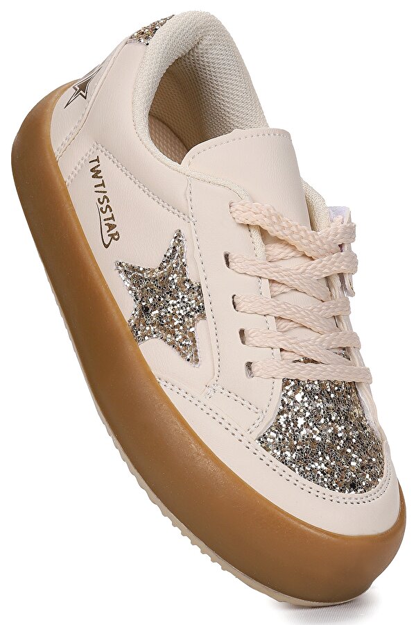 Rida Günlük Bağcıklı Kız Çocuk Spor Ayakkabı Krem - Altın