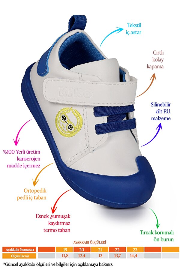 Smile Cırtlı Kız Bebek İlk Adım Ortopedik Günlük Ayakkabı Saks Mavi