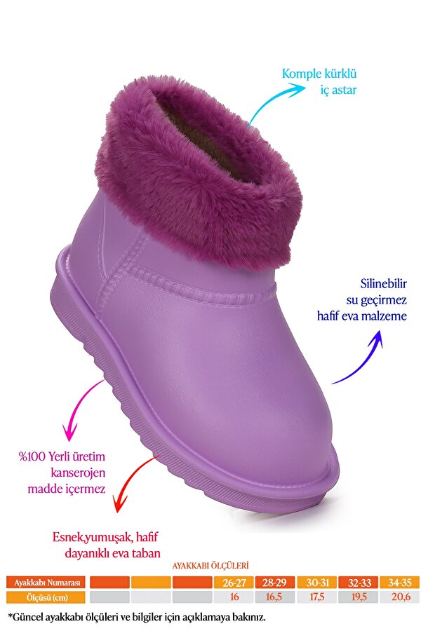 Geta Su Geçirmez İçi Kürklü Kız Çocuk Eva Yağmur Kar Çizme Lila