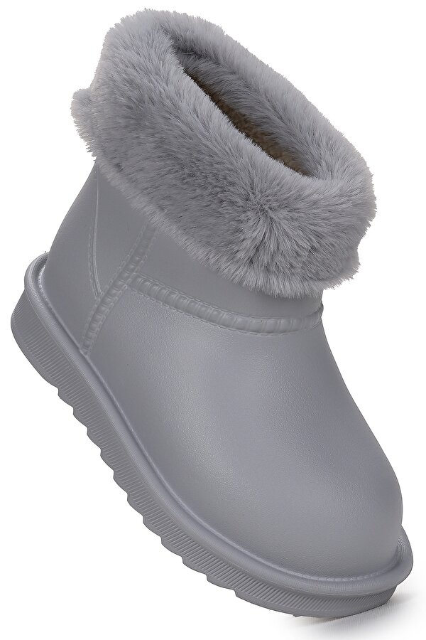 Geta Su Geçirmez İçi Kürklü Kız Çocuk Eva Yağmur Kar Çizme Gri