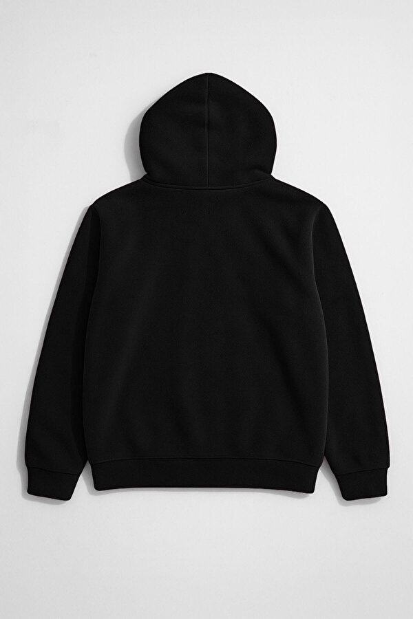 Kadın Kapüşonlu Cepli Siyah Polar Sweatshirt