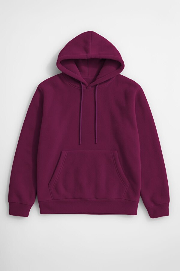 Kadın Kapüşonlu Cepli Mor Polar Sweatshirt