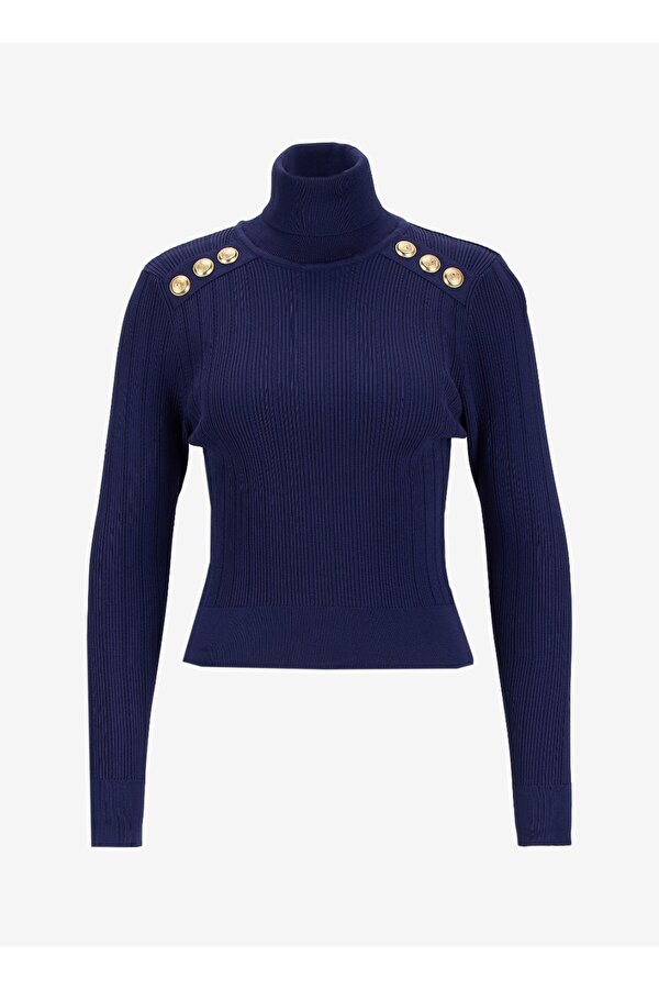 Tam Balıkçı Yaka Dar Fitilli Lacivert Kazak Kadın F5WL-KZK0018