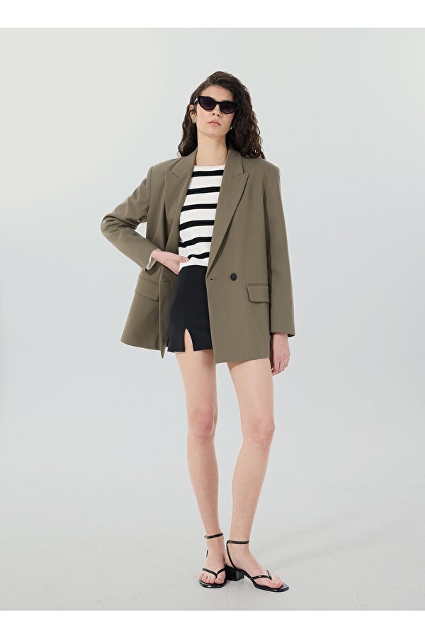 Bisiklet Yaka Crop Çizgili Beyaz - Siyah Kazak Kadın SPBF4WL-KZK5018