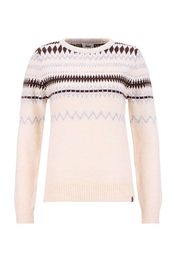 Bisiklet Yaka Relaxed Jakarlı Ekru Kazak Kadın J5WL-KZK7157