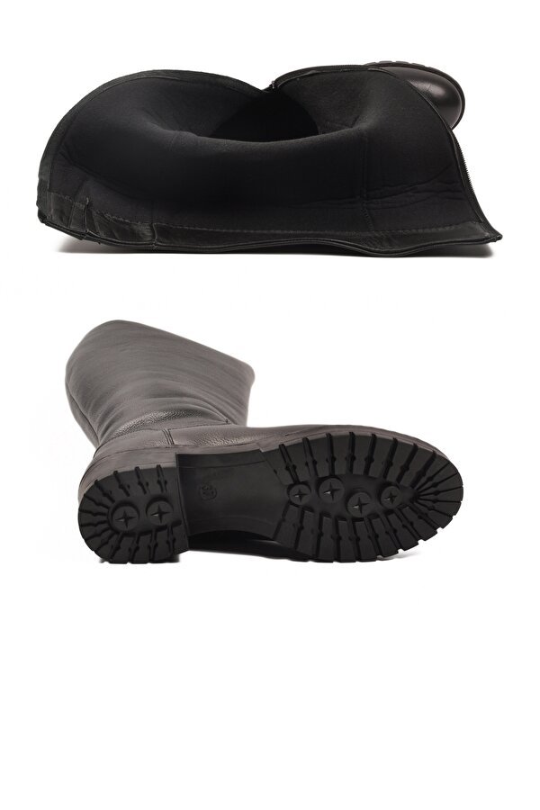 Aspor Siyah Hakiki Deri İçi Polarlı Kadın Topuklu Çizme